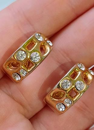 Винтажные массивные серьги-полукольца с кристаллами в стиле 80-90-х (chunky hoops)