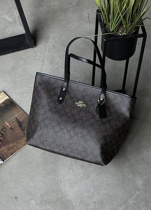 Сумка женская coach big size коричневый классический шопер коуч