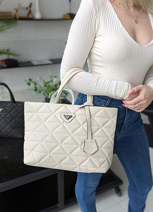 Сумка женская prada молочный шопер сумочка прада нейлоновая