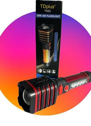 Компактный фонарь td-t59s перезаряжается через usb с боковой led-лентой (5×20 см)