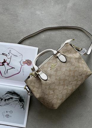 Женская сумка coach georgia satchel bag бело-бежевый коуч через плечо