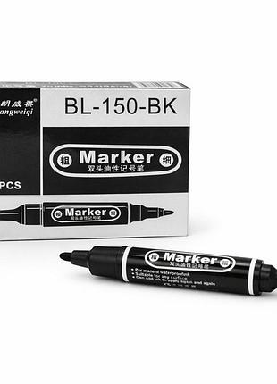 Перманентный маркер №150-н cy-150 двухсторонний (круглый + скошенный), черный