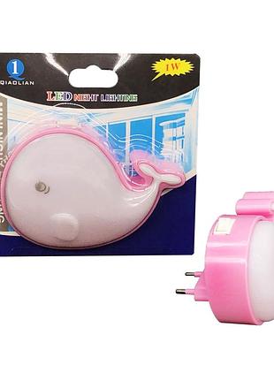 Ночник ql-502 в форме кита led для розетки 220в пластиковый