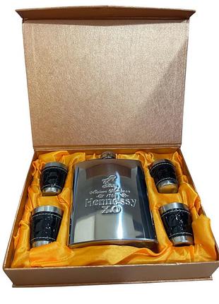 Подарочный набор фляга gt-1 с гравировкой hennessy xo