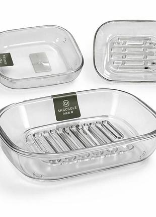 Прозора пластикова мильниця з кришкою 14×10,5×4,5 см №3783