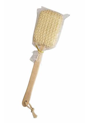 Мочалка массажная №055-2 с длинной деревянной ручкой для ванной комнаты