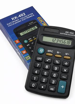 Калькулятор №kk-402 (кк-402) takson малий чорний із матовими кнопками, 8 цифр, сонячне та батарейне живлення