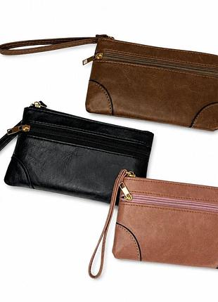 Женский pvc кошелёк с ручкой 19×11 см №yj020, два отдела на молнии