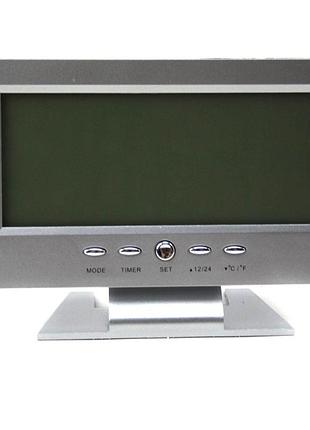 Цифровой настольный будильник-часы №8082 2r3, серебристый (5,5×11×14,6 см) с крупным экраном