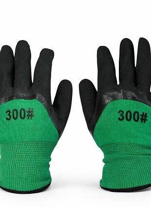 Нейлонові рукавички захисні зелено-чорні y-300-50 з латексним покриттям