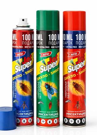 Дихлофос jet super 400ml аэрозоль для бытовых насекомых, турция, зелёный, без запаха