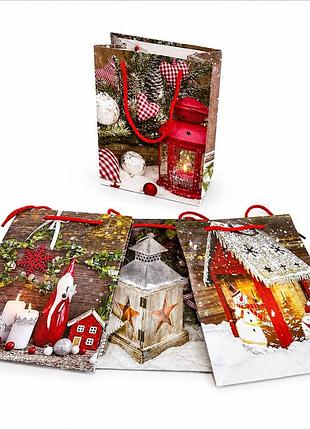 Бумажный подарочный пакет l (26×32×12 см) новогодний 5383l