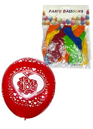 Кульки гумові 12'' серце з англ. написом happy birthday №12в-10-а