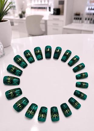 Накладные ногти «магия ночной совы & изумрудный лес» (mystic owl emerald press-on nails set, 24 шт.)