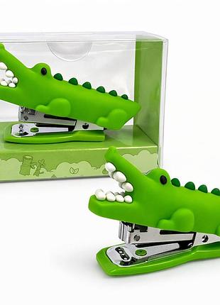 Настільний степлер у вигляді крокодила металевий jl-302 (9.8×2.3×4 см) для скоби №10 середній