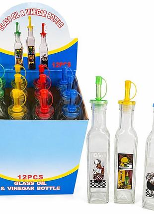Стеклянная бутылка для соуса h8661-12f с пластиковым дозатором 25×4,7 см