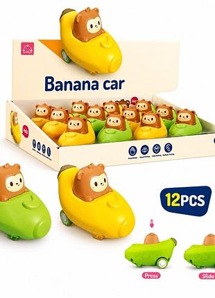 Іграшкова машинка banana car з мавпочкою №303 (банан, 7,5×11,5×6,5 см)