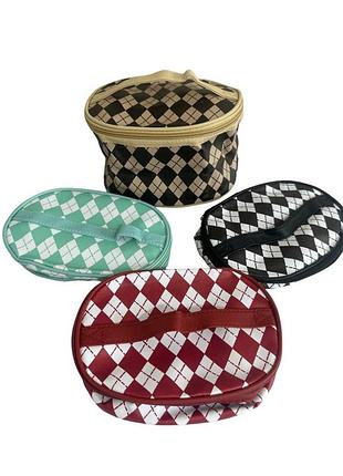 Овальная косметичка №11856-2 из pu с ромбовидным узором, 21×15×13 см