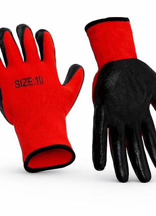 Рукавички захисні №10 червоні з чорним покриттям size10