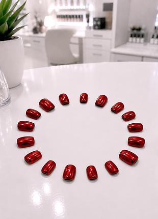 Накладные ногти «алый металлик & зеркальный глянец» (red metallic chrome press-on nails set, 24 шт.)