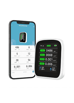 Анализатор качества воздуха tuya 8 в 1 wifi монитор co2, hcho, tvoc, pm1.0, pm2.5, pm10