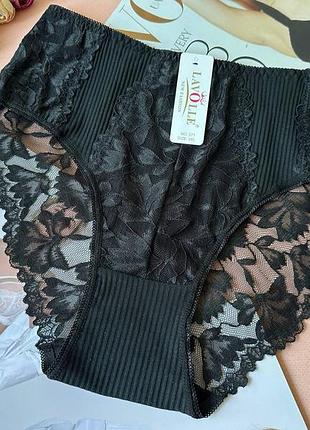 3xl–5xl женские хлопковые трусы-слипы lavolle черные с кружевом, высокая посадка, большие размеры