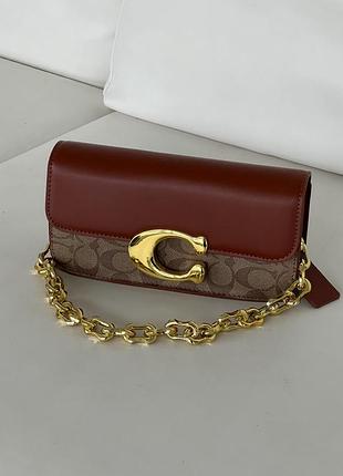 Жіноча сумка-клатч coach idol bag коричневий на ланцюжку коуч