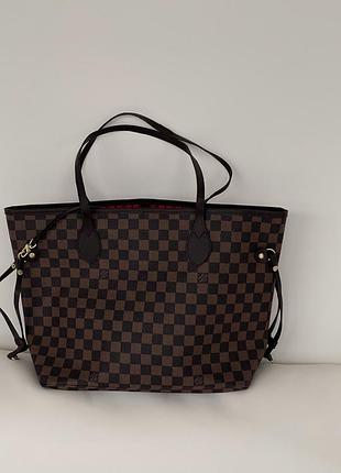 Сумка жіноча louis vuitton neverfull коричневий шаховий шопер луї віттон