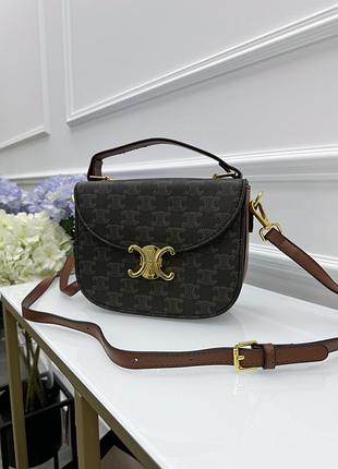 Сумка жіноча сeline saddle через плече коричневий моногам селін