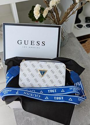 Сумка жіноча білий + синій guess гесс крос-боді міні лого
