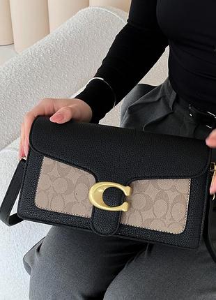 Жіноча сумка клатч coach tabby чорно-бежевий коуч через плече