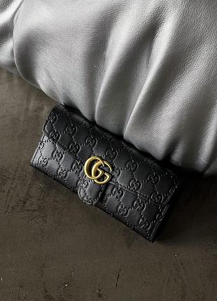 Женский кошелек gucci черный стеганый двойной гччи