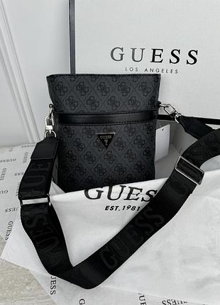 Мужская сумка мессенджер guess через плечо серый гесс
