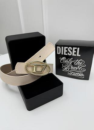 Женский ремень пояс diesel дизель молочный + золото