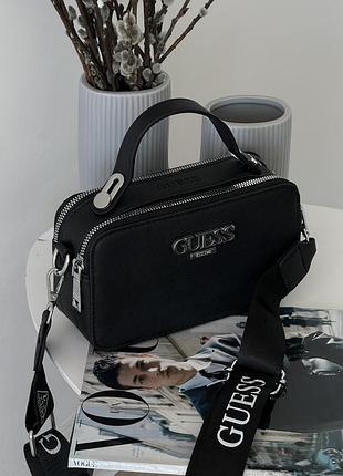 Сумка жіноча чорний guess гесс крос-боді на широкому ремені