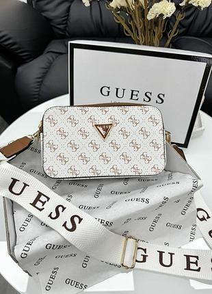 Сумка женская белый+ коричневый guess гесс кросс-боди