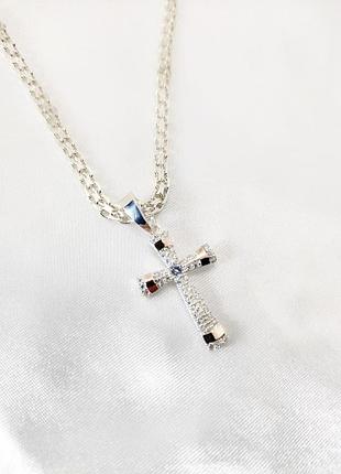 Серебряный крестик c золотыми вставками dariy 1054 кр