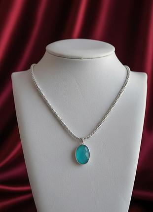Серебряный кулон изабель с цепочкой и гидротермальным хризопразом dariy 174