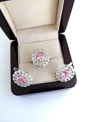 Серебряный набор генхелия с розовыми фианитам dariy 161-01