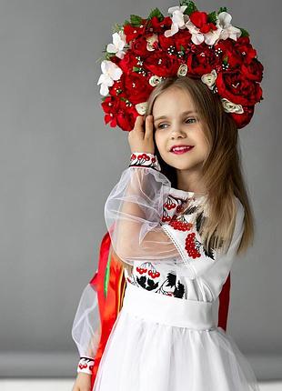 Платье вышиванка для девочек белое калина 122
