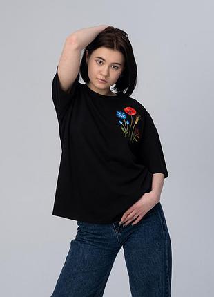 Женская футболка оверсайз "цветущее поле" xxl-3xl