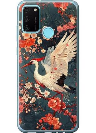 Чехол на huawei honor 9a сакура и аист из силикона fch_0167829