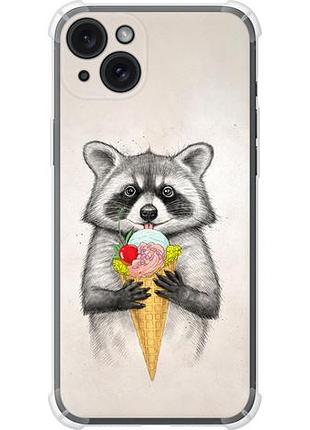 Чехол на iphone 15 plus енотик с мороженым из силикона fch_0167788