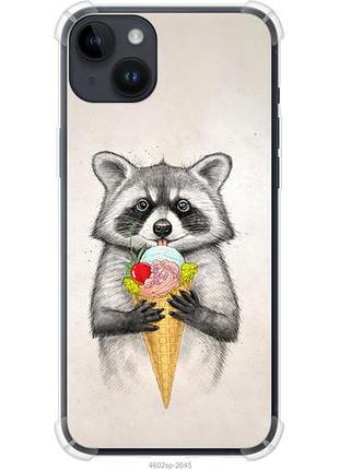 Чехол на iphone 14 plus енотик с мороженым из силикона fch_0167737