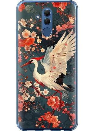 Чехол на huawei mate 20 lite сакура и аист из силикона fch_0167836