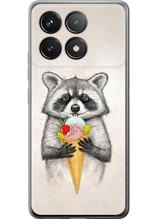 Чехол на xiaomi poco f6 pro енотик с мороженым из силикона fch_0167800