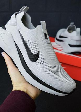 Мужские текстильные кроссовки nike мокасины светло-серые с черным, размер 43 (27,5 см)