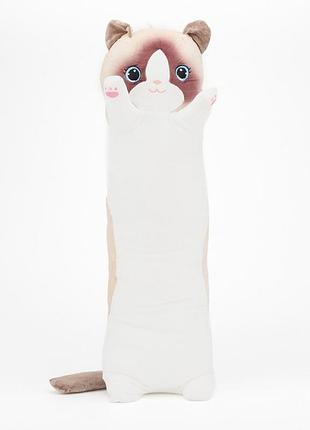Мягкая игрушка кот батон сиамский, 130 см, бело-коричневый