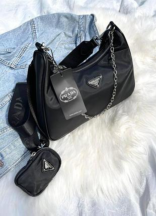 Сумка prada re-edition black/silver нейлон крос боди черная прада на плечо