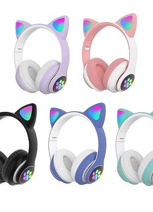 Дитячі бездротові навушники bluetooth з led котячими вушками котика cat 28
